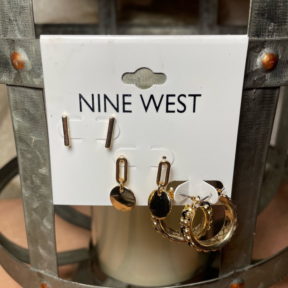 NINE WEST GOLD STUD HOOPS